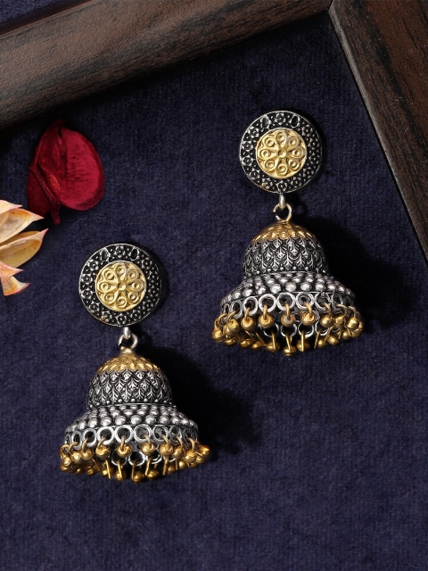 

Rubans Silver-Toned & Gold-Toned Dome Shaped Jhumkas