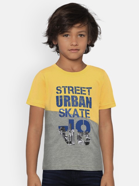 

612 league Boys Yellow & Grey Printed Round Neck T-shirt