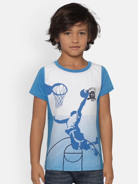 

612 league Boys Blue & White Printed Round Neck T-shirt