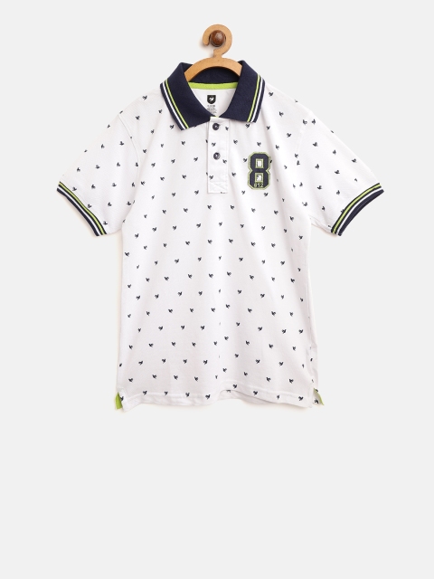 

612 league Boys White & Navy Blue Printed Polo Collar T-shirt