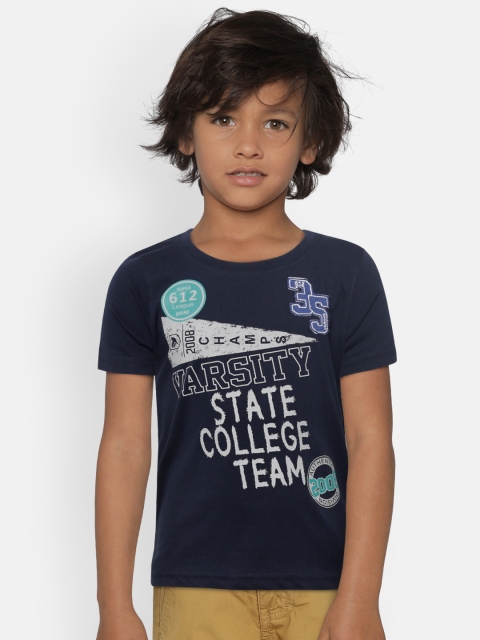 

612 league Boys Navy Blue Printed Round Neck T-shirt