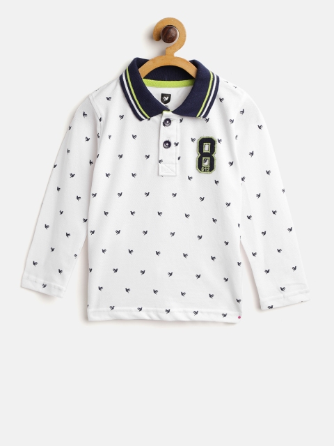 

612 league Boys White & Navy Blue Printed Polo Collar T-shirt