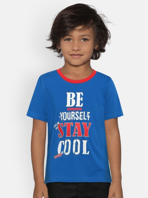 

612 league Boys Blue Printed Round Neck Pure Cotton T-shirt