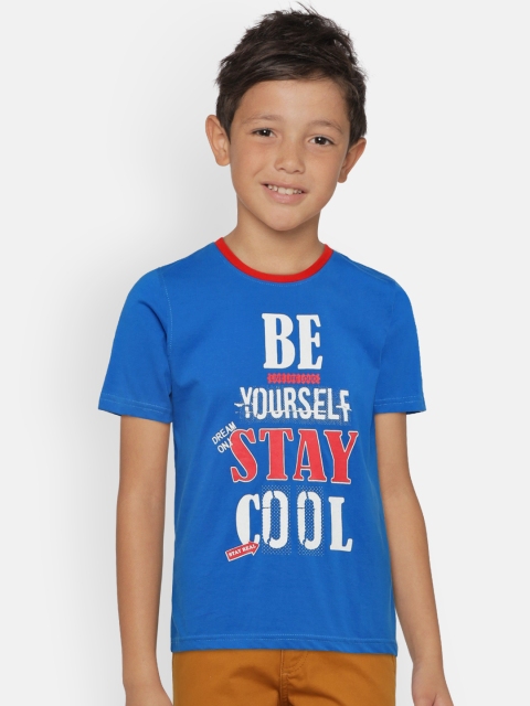 

612 league Boys Blue Printed Round Neck T-shirt