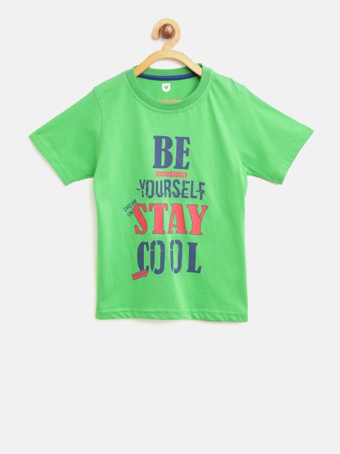 

612 league Boys Green Printed Round Neck T-shirt