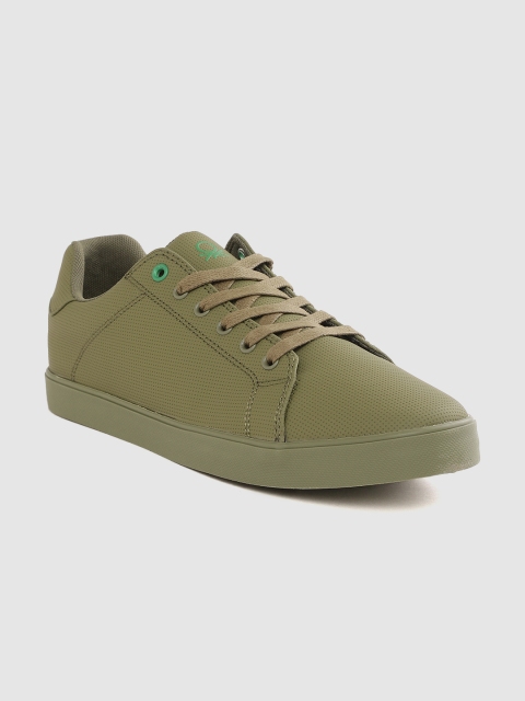 

United Colors of Benetton Men Olive Green Perforated Sneakers