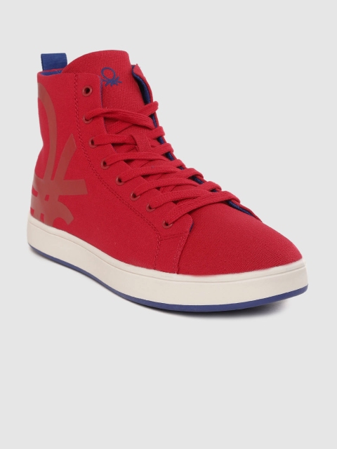 

United Colors of Benetton Men Red Solid Mid-Top Sneakers
