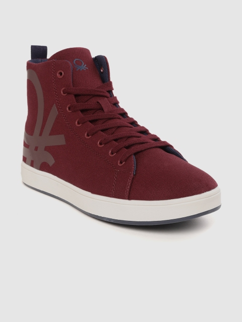 

United Colors of Benetton Men Burgundy Solid Mid-Top Sneakers