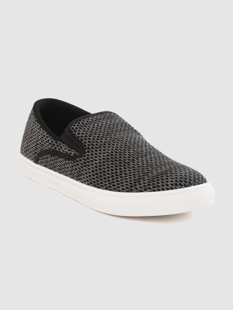 United Colors of Benetton Men Charcoal Grey Woven Design Slip-On Sneakers