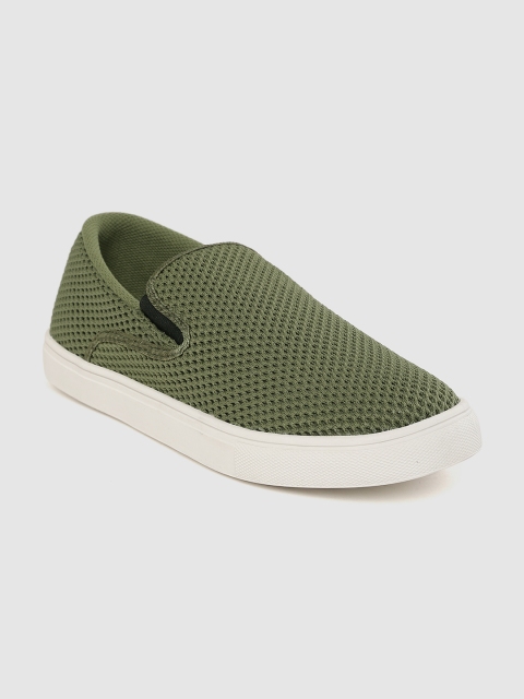 

United Colors of Benetton Men Olive Green Slip-On Sneakers