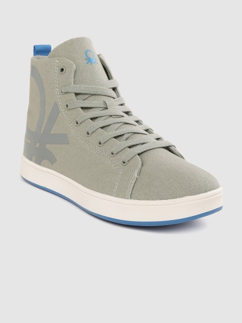 

United Colors of Benetton Men Grey Solid Mid-Top Sneakers