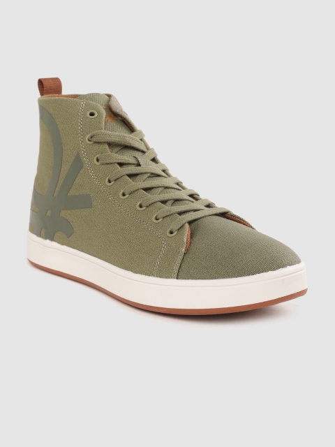 

United Colors of Benetton Men Olive Green Solid Mid-Top Sneakers