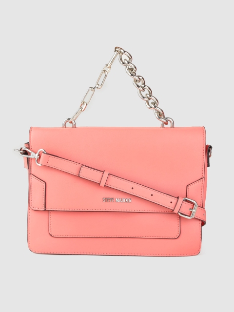 

Steve Madden Coral Pink Solid Satchel Bag with Detachable Sling Strap