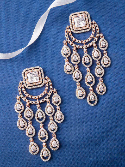 

Rubans Rose Gold & White Handcrafted Teardrop Shaped Drop Earrings