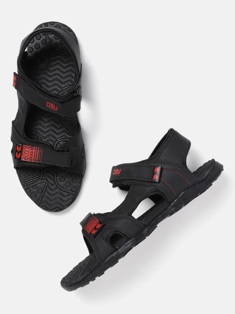 

Crew STREET Men Black Solid Sports Sandals