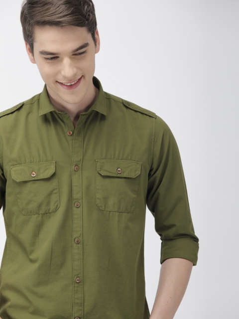 

Mast & Harbour Men Olive Green Regular Fit Solid Casual Shirt