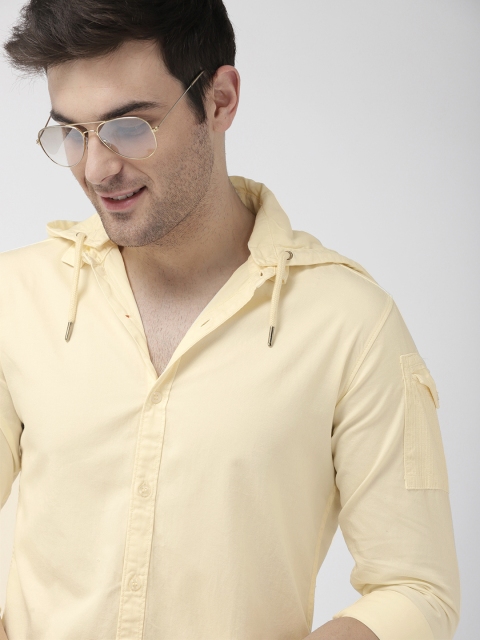 

Mast & Harbour Men Yellow Hooded Solid Casual Shirt