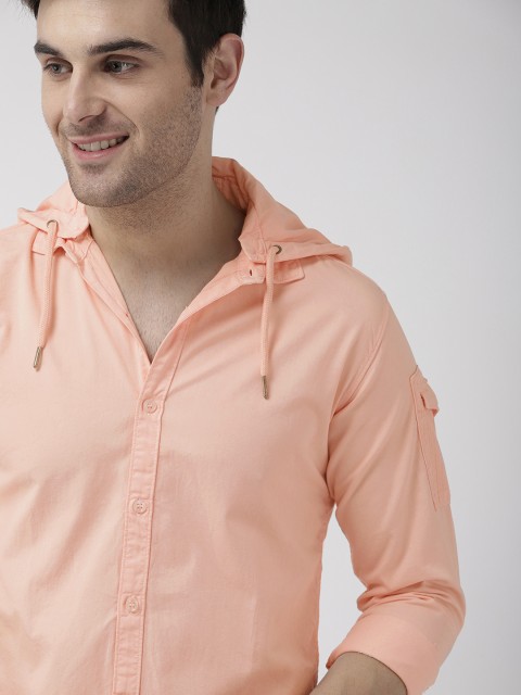 

Mast & Harbour Men Peach-Coloured Hooded Solid Casual Shirt