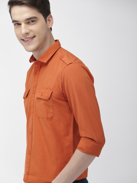 

Mast & Harbour Men Coral Orange Regular Fit Solid Casual Shirt