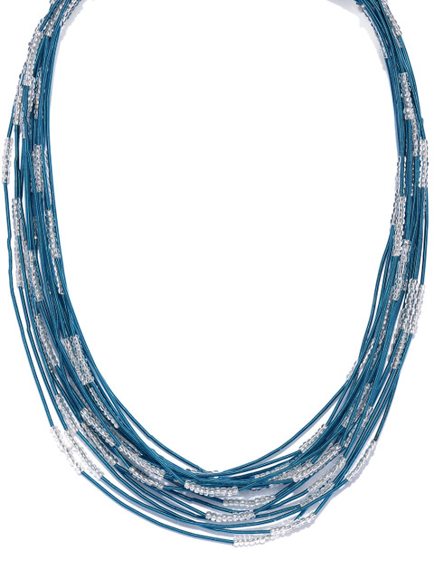 

Ayesha Turquoise Blue & Silver-Toned Multi-Strand Layered Necklace