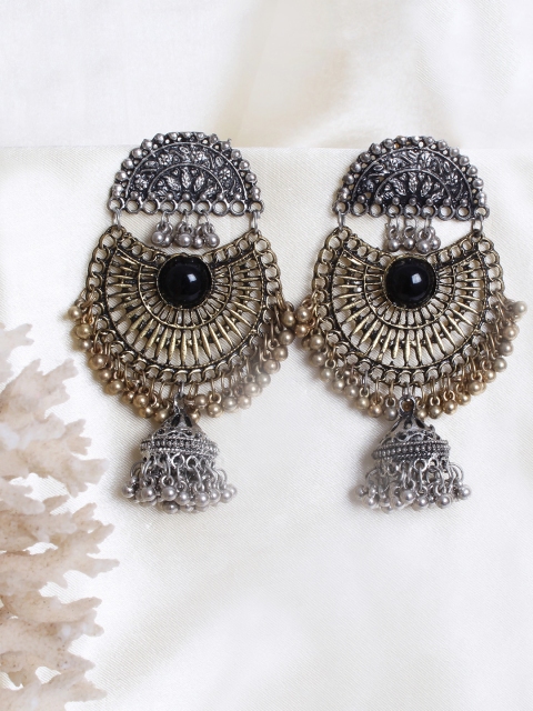 

Ayesha Gold-Toned & Silver-Toned Crescent Shaped Oxidized Chandbalis