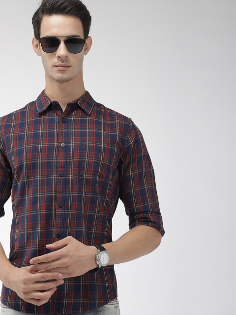 

Harvard Men Brown & Navy Blue Checked Casual Shirt