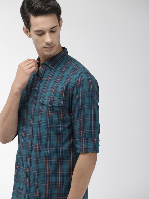 

Harvard Men Teal Green & Blue Checked Casual Shirt