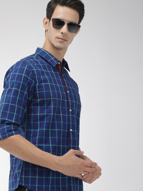 

Harvard Men Blue & Green Checked Casual Shirt