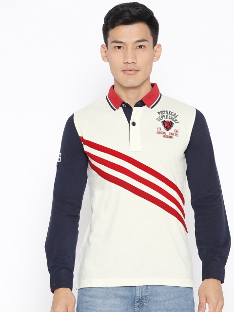 

Duke Stardust Men Off-White & Red Striped Detail Polo Collar T-shirt