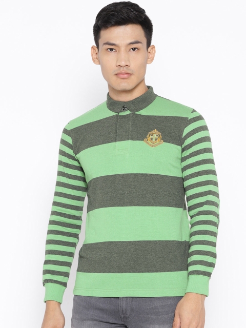 

Duke Stardust Men Green & Charcoal Grey Slim Fit Striped Polo Collar T-shirt