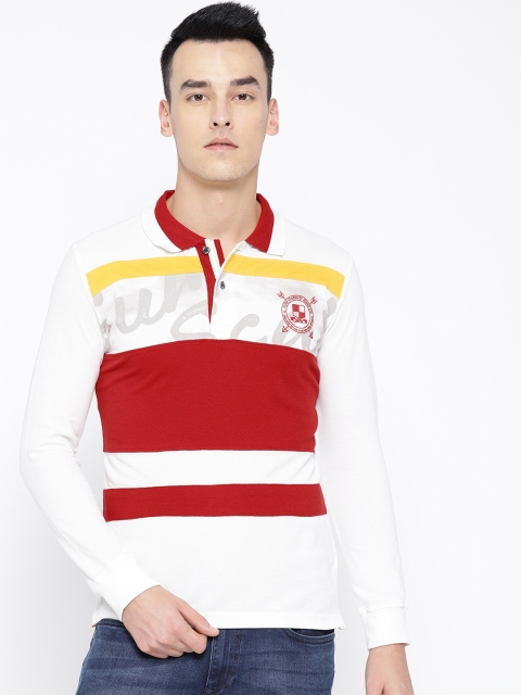 

Duke Stardust Men White Colourblocked Polo Collar T-shirt