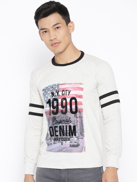 

Duke Men Off-White & Black Slim Fit Printed Round Neck T-shirt