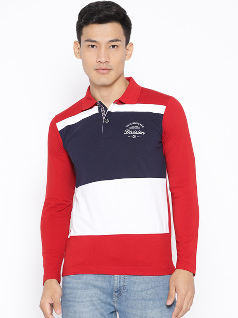 

Duke Stardust Men Red & Navy Colourblocked Polo Collar T-shirt