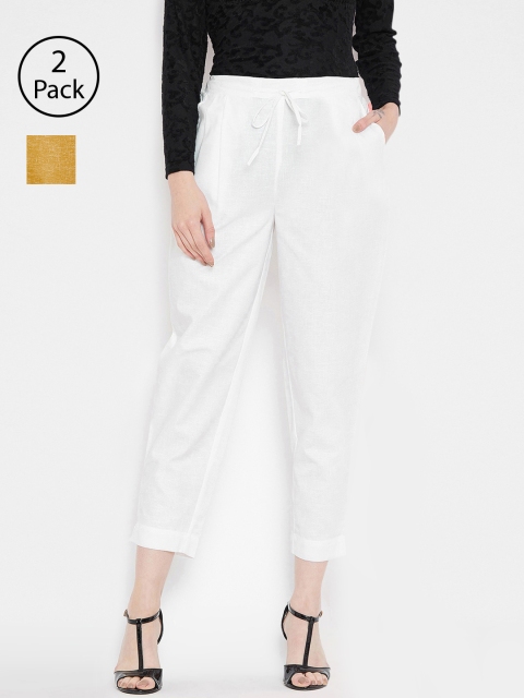 

Bitterlime Women Off-White & Mustard Relaxed Regular Fit Solid Peg Trousers