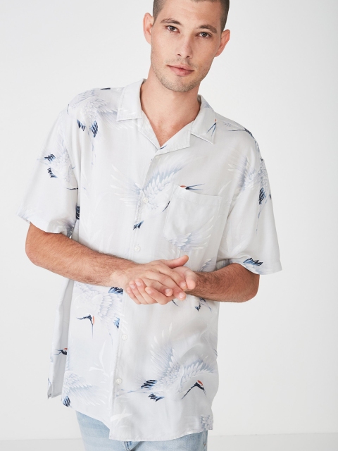 

COTTON ON Men White & Blue Slim Fit Printed Casual Shirt