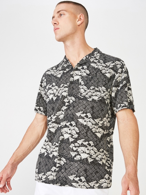 

COTTON ON Men Grey & Off-White Slim Fit Printed Casual Shirt