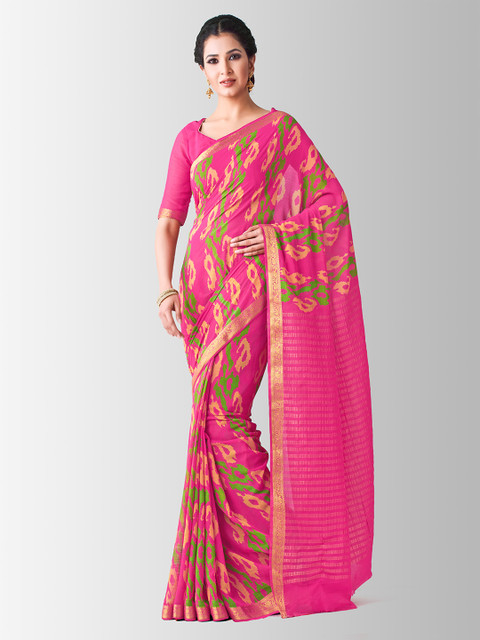 

MIMOSA Pink Poly Chiffon Printed Banarasi Saree