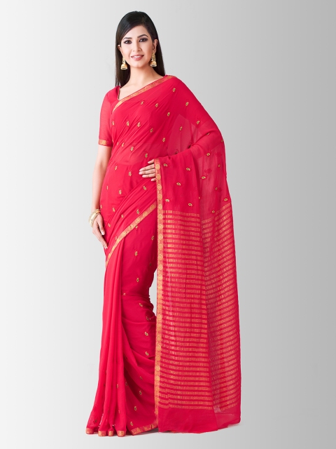 

MIMOSA Coral Pink Chiffon Embellished Banarasi Saree
