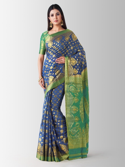 

MIMOSA Teal Blue Poly Chiffon Woven Design Kanjeevaram Saree