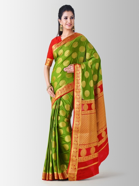 

MIMOSA Olive Green Poly Crepe Woven Design Kanjeevaram Saree