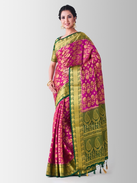 

MIMOSA Pink & Green Art Silk Woven Design Kanjeevaram Saree