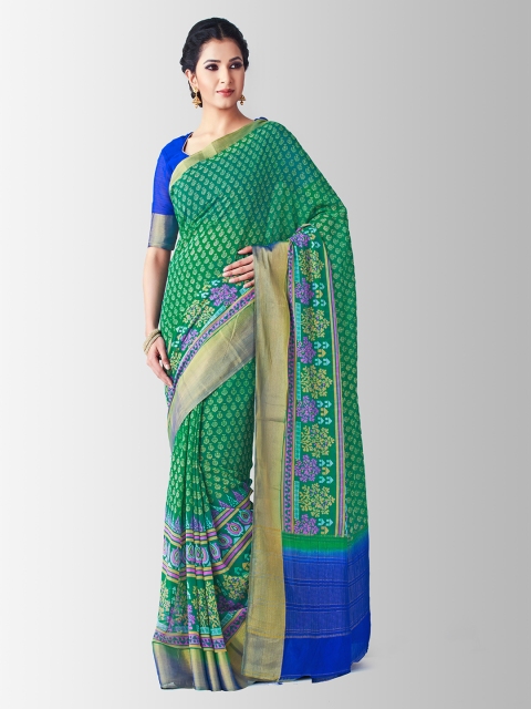 

MIMOSA Green & Blue Poly Chiffon Printed Banarasi Saree