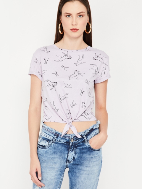 

Ginger by Lifestyle Women Lavender Printed Round Neck T-shirt