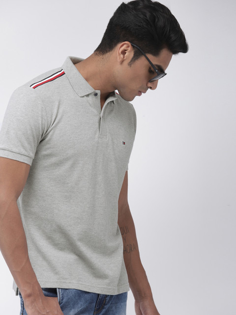 

Tommy Hilfiger Men Grey Solid Polo Collar T-shirt