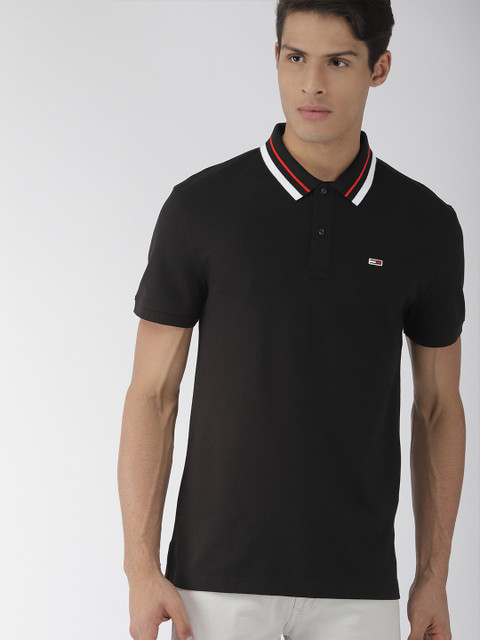 

Tommy Hilfiger Men Black Solid Polo T-shirt