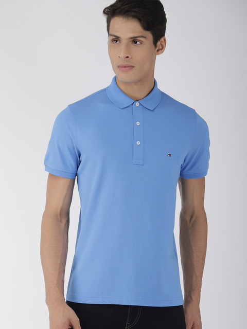 

Tommy Hilfiger Men Blue Solid Slim Fit Polo Collar T-shirt
