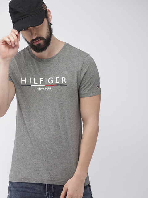 

Tommy Hilfiger Men Grey & White Printed Round Neck T-shirt