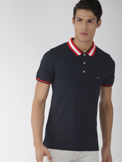 

Tommy Hilfiger Men Navy Blue Solid Polo Pure Cotton T-shirt