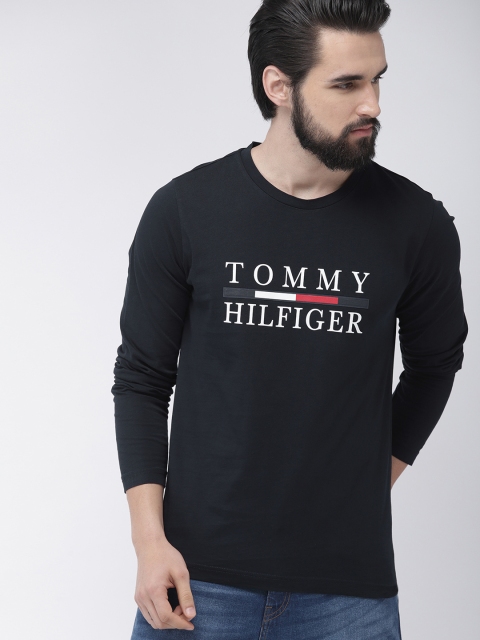 

Tommy Hilfiger Men Navy Blue Printed Round Neck Pure Cotton T-shirt