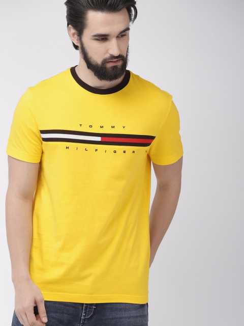 

Tommy Hilfiger Men Mustard Yellow & Black Printed Round Neck T-shirt
